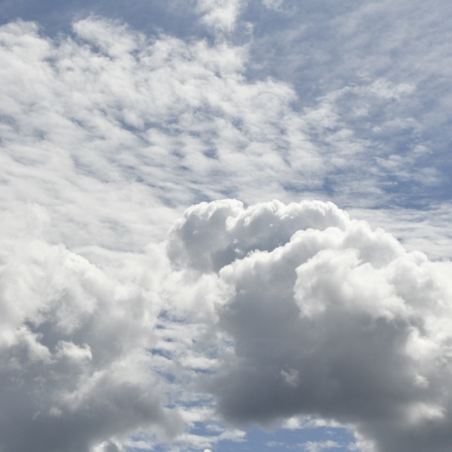 夏雲の上に秋雲、青空を底に薄ら刷毛で引いたような絹雲。