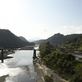 奥恵那峡の風景、木曽川のキラメク川面に北恵那鉄橋の影